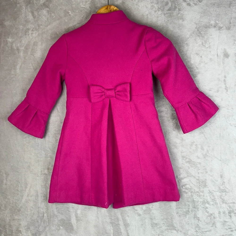 Janie and Jack Girls Hot Pink Bell Sleeve Bow Back Dress Coat Size 5-6 Fuchsia‎